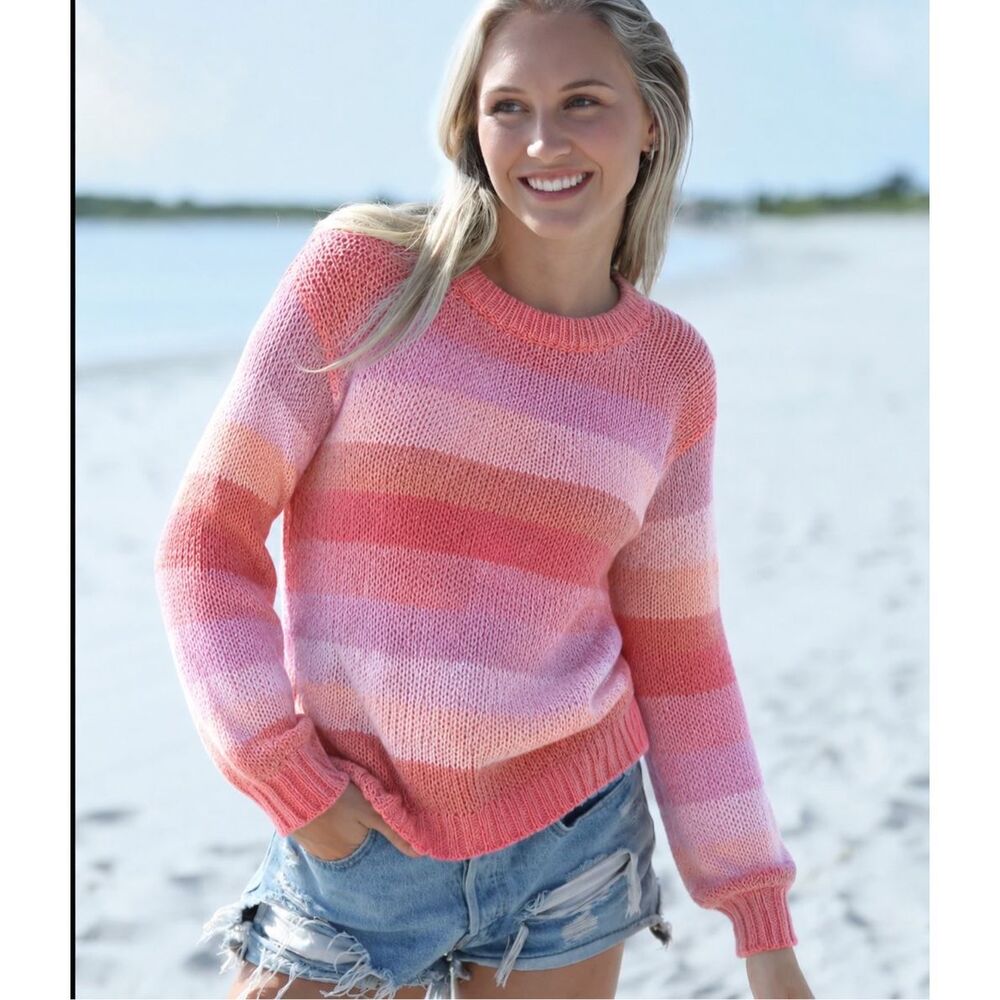 Wooden Ships Lightweight Wool Blend Coastal Stripe Knit Sweater Pink Ombre Pullo